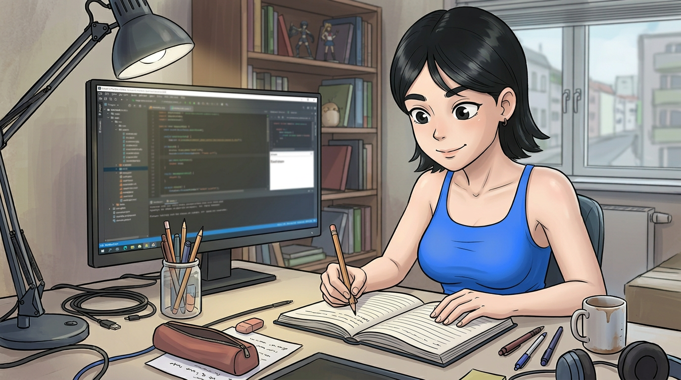 Travel Agent writing her first entry